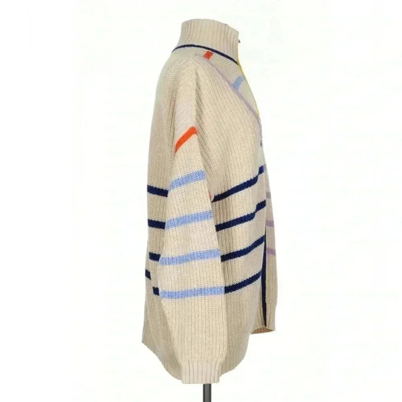 STAUD Hampton Striped Oversized Sweater S Top Turtleneck Shirt Cream Chunky Knit - Picture 7 of 8